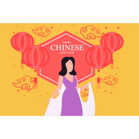 Niña celebrando el año nuevo chino  Ilustración