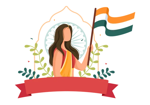 Niña celebrando el Día de la Independencia de la India  Ilustración