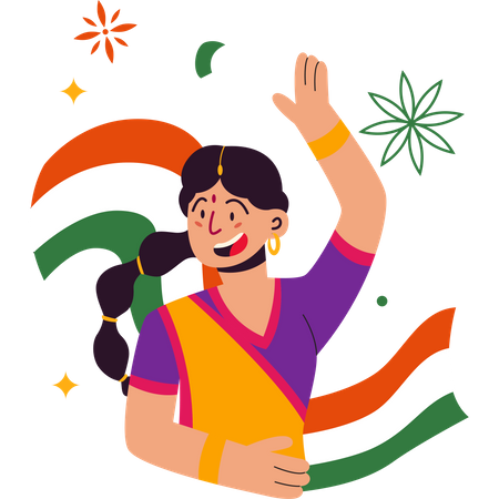 Niña celebrando el día de la república india  Ilustración