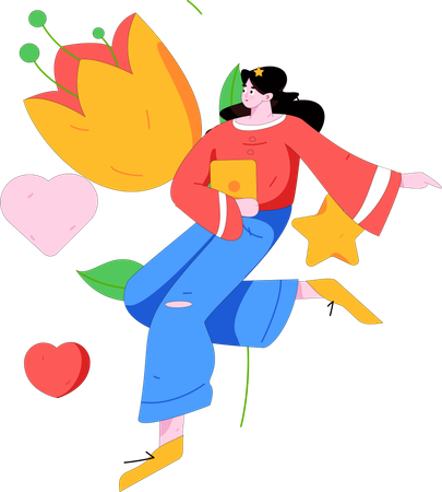 Chica celebrando el día de San Valentín  Ilustración