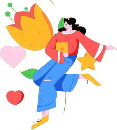 Chica celebrando el día de San Valentín  Ilustración