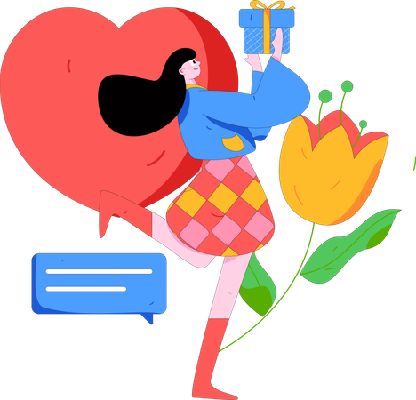 Chica celebrando el día de San Valentín  Ilustración