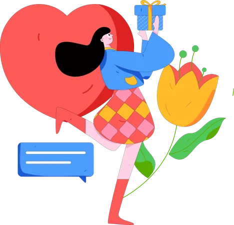 Chica celebrando el día de San Valentín  Ilustración