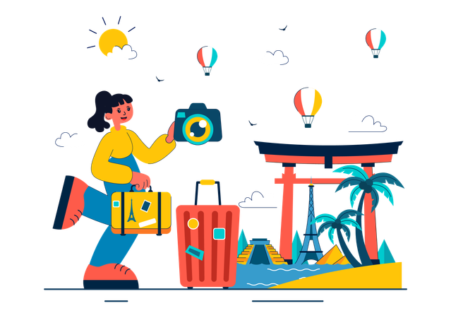 Niña celebrando el Día Mundial del Turismo  Ilustración