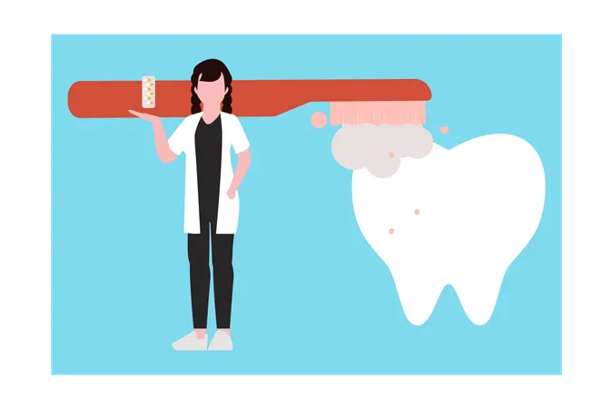 Niña cepillándose los dientes  Ilustración