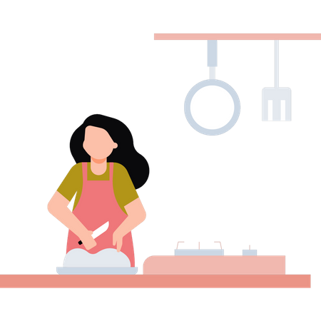 Niña cocinando en la cocina  Ilustración