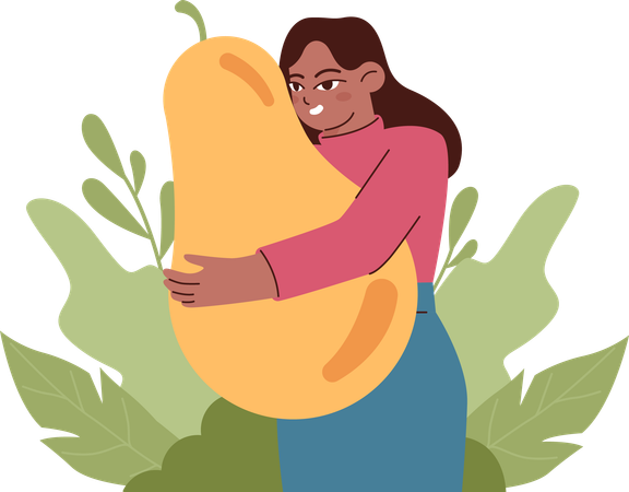 La niña come manzana mientras está a dieta.  Ilustración