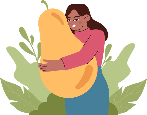 La niña come manzana mientras está a dieta.  Ilustración