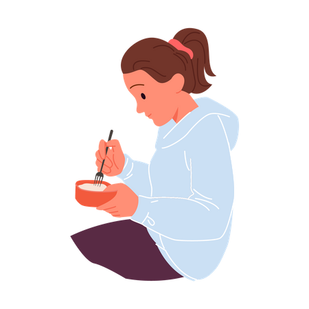 Niña comiendo comida  Ilustración
