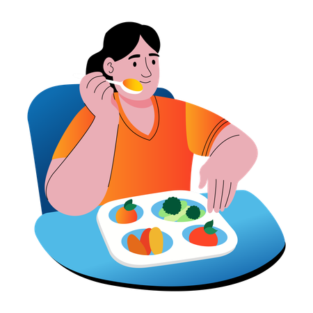 Niña comiendo comida sana  Ilustración