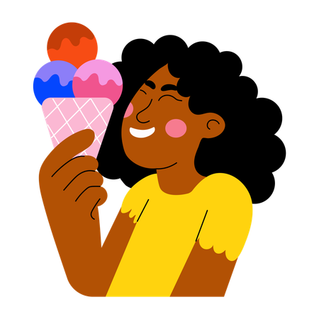 Niña comiendo cono de helado  Illustration