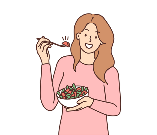 Niña comiendo ensalada  Ilustración