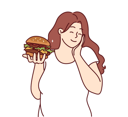 Niña comiendo hamburguesa  Ilustración