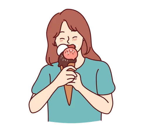 Niña comiendo helado de varios sabores  Ilustración