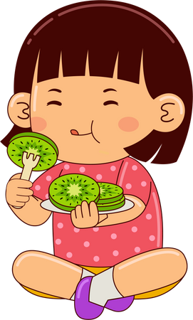 Niña comiendo kiwi  Ilustración