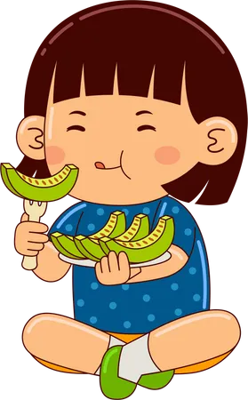 Niña comiendo melón  Ilustración