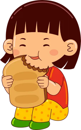 Niña comiendo pan tostado  Ilustración