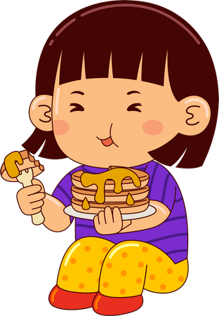 Niña comiendo panqueques  Ilustración