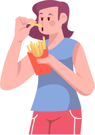 Niña comiendo papas fritas  Ilustración