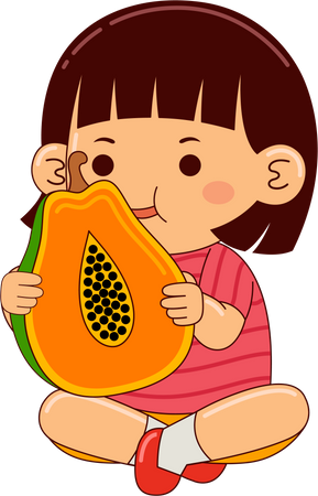 Niña comiendo papaya  Ilustración