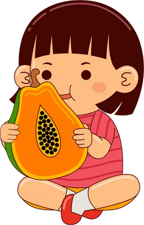 Niña comiendo papaya  Ilustración