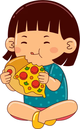 Niña comiendo pizza  Ilustración