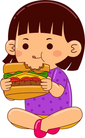 Niña comiendo sándwich  Ilustración