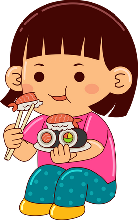 Niña comiendo sushi  Ilustración