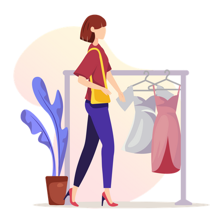 Niña comprando ropa  Ilustración