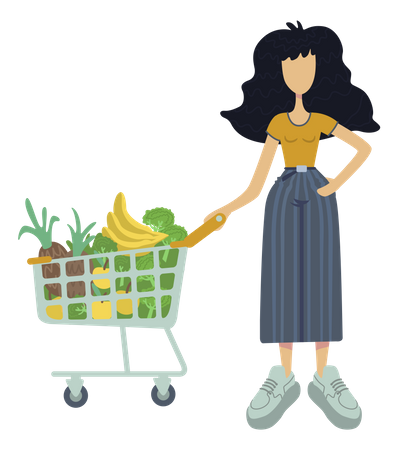 Chica comprando verduras para comer  Ilustración