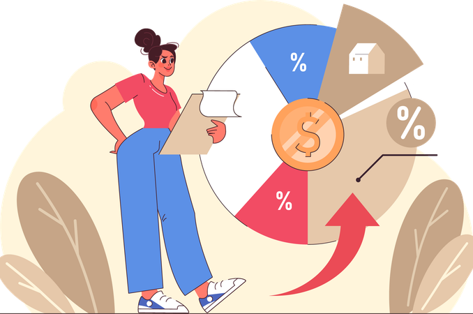 Chica revisando informe financiero  Ilustración