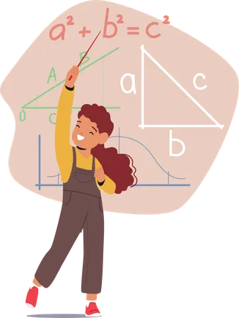 Chica estudia con impaciencia la geometría  Ilustración