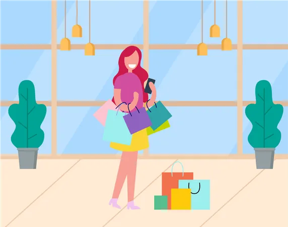 Chica joven con bolsas de compras  Illustration