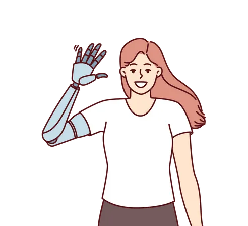 Chica con brazo protésico robótico  Ilustración