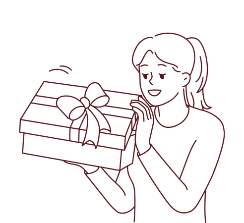 Chica con caja de regalo sorpresa  Ilustración