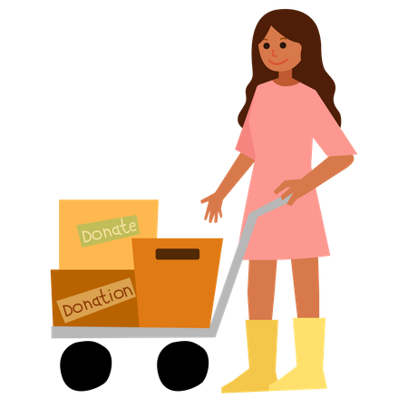 Chica con cajas de donación  Ilustración