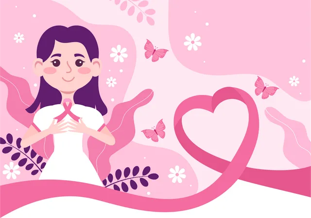 Chica con cinta de cáncer de mama  Ilustración