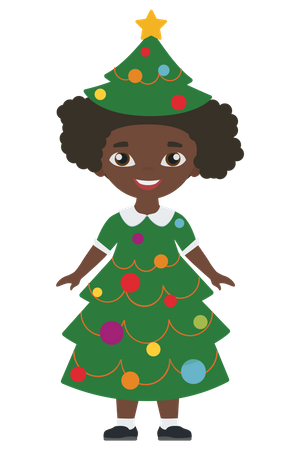 Chica vestida con traje de árbol de Navidad  Ilustración