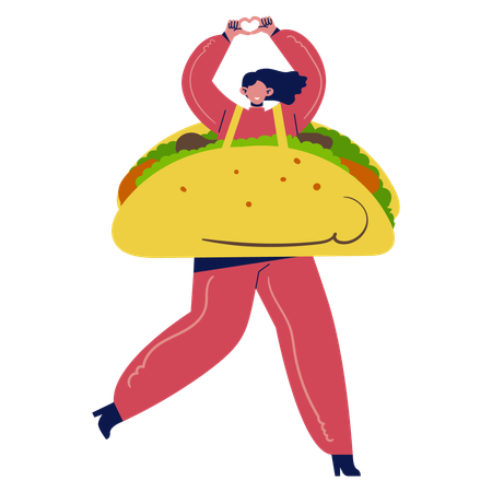 Chica vestida con disfraz de comida  Ilustración