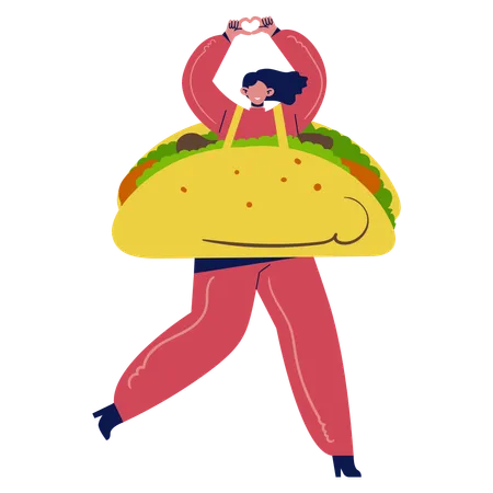 Chica vestida con disfraz de comida  Ilustración