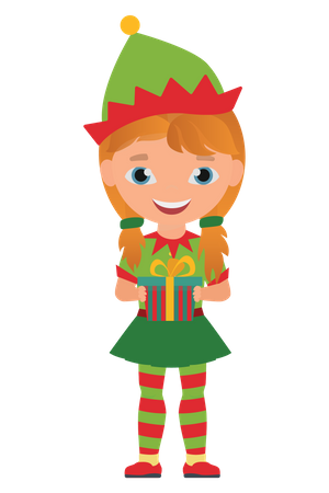 Chica vestida con disfraz de elfo navideño  Ilustración