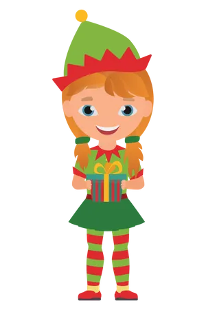 Chica vestida con disfraz de elfo navideño  Ilustración