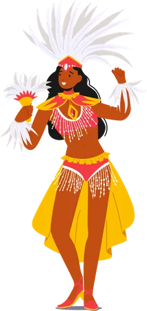 Vestida de traje de fiesta con plumas bailando en el carnaval de Río de Janeiro  Ilustración