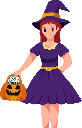 Chica joven con disfraz de Halloween  Ilustración