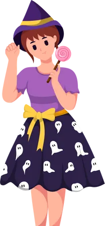 Chica joven con disfraz de Halloween  Ilustración