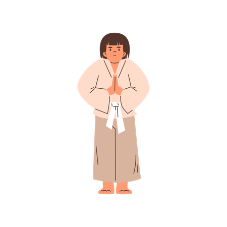 Niña con kimono y cinturón blanco  Ilustración
