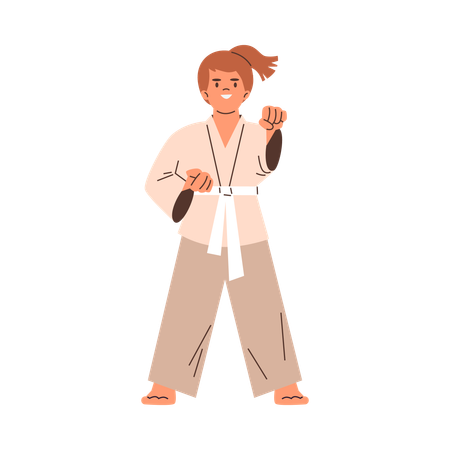 Niña con kimono y cinturón blanco  Ilustración