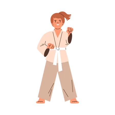 Niña con kimono y cinturón blanco  Ilustración