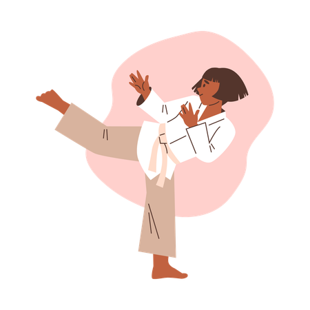 Niña con kimono y cinturón blanco  Ilustración