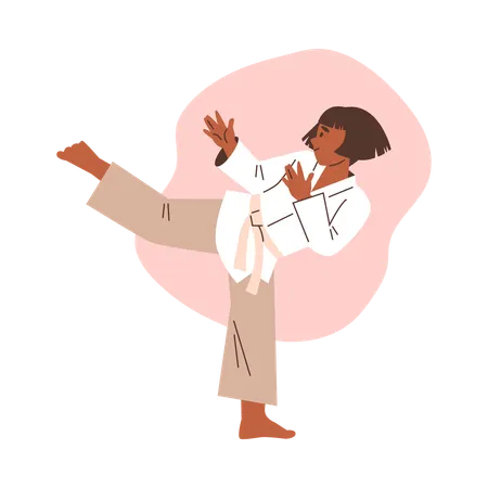 Niña con kimono y cinturón blanco  Ilustración